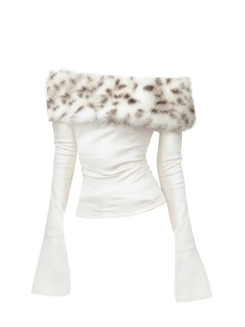 Luxury Fur Graphic Long sleeve T shirt Women Autumn Winter.