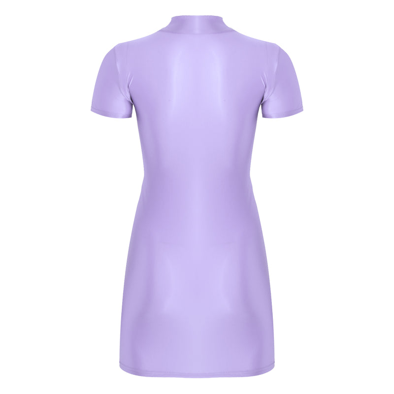 Women’s Oil Glossy Tights Mini Dress Sexy Party Clubwear.