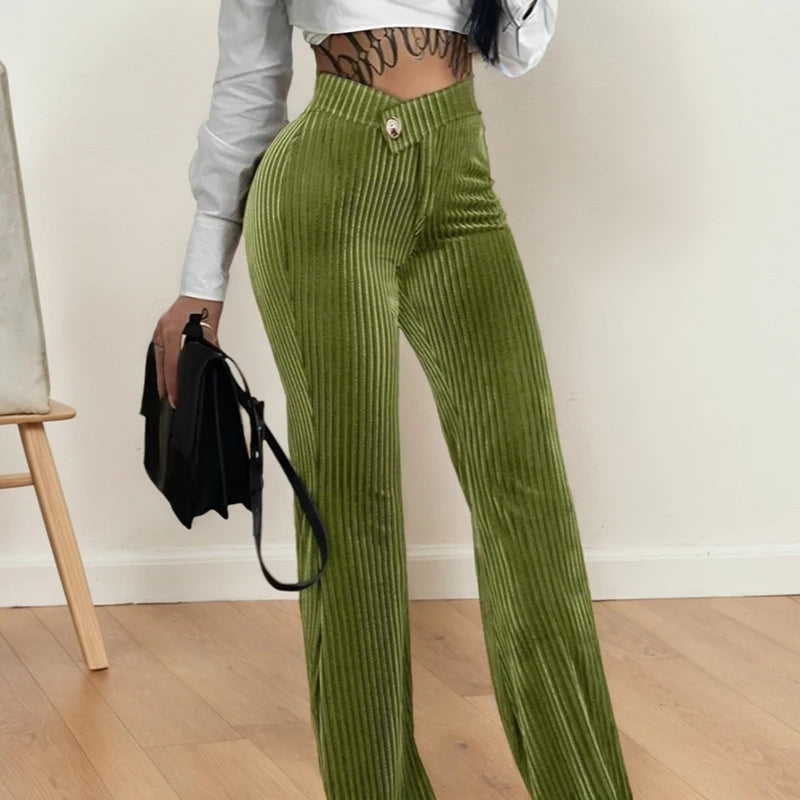 Streetwear Corduroy Straight Wide Leg Trousers Fashion Versatile Slim.