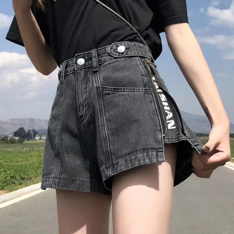 Women's Korean Y2K Black Denim Shorts Summer.