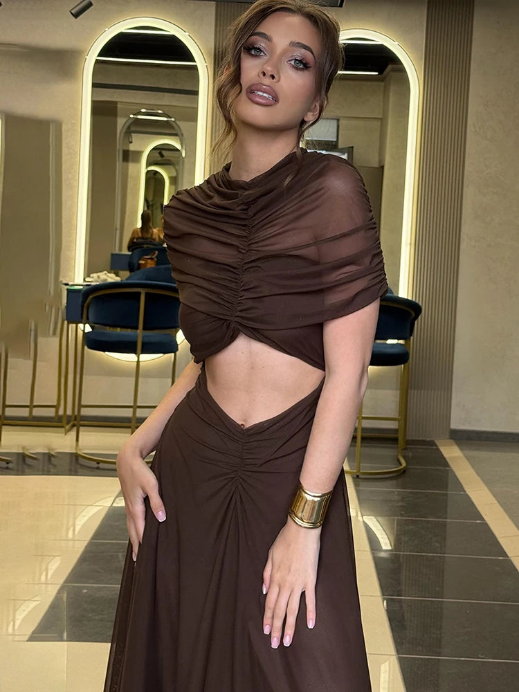 Women’s Mozision Hollow Out Short Sleeve Sexy Maxi Dress.