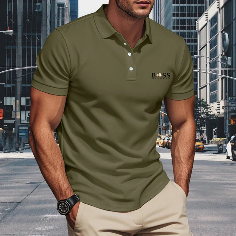 Men's polo shirt men's lapel business office solid color short sleeved T-shirt.