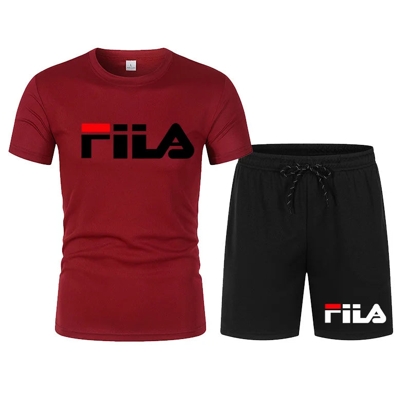 Men's two-piece sportswear breathable quick drying short sleeved.