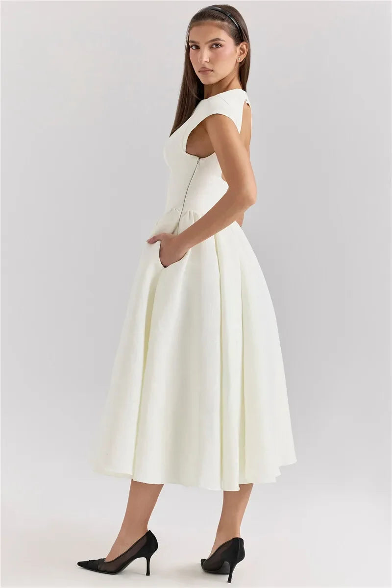 Suninheart Women Circle Cut Out Back Dress Wide Shoulders.