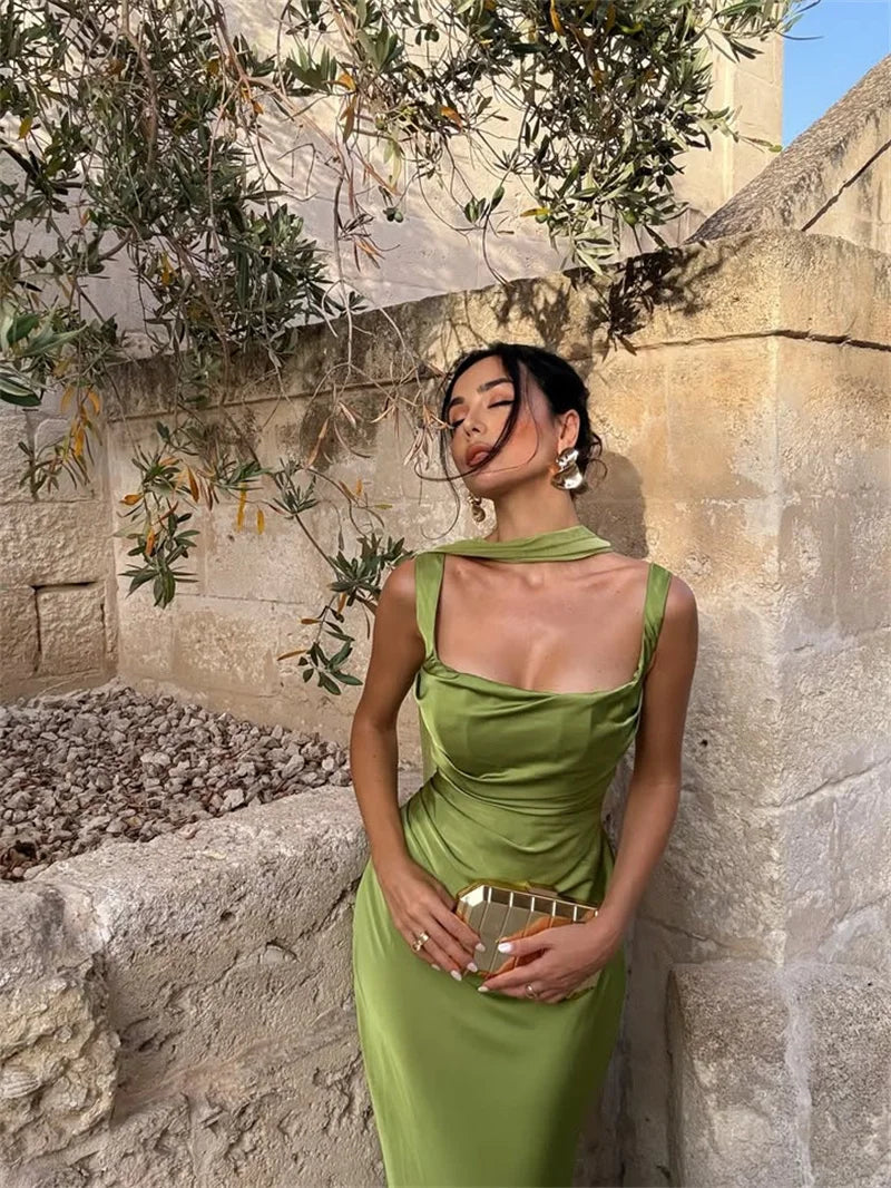 Mozision Satin Backless Sexy Maxi Dress Women Elegant.