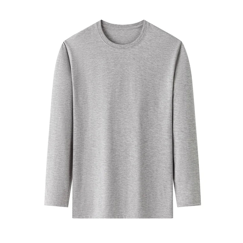 Men's Solid Color Round Neck Cotton Long Sleeved T-shirt.