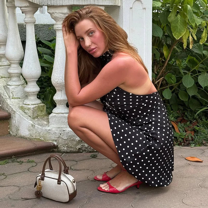 Tornova Polka Dot Halter Sleeveless Dress For Women.