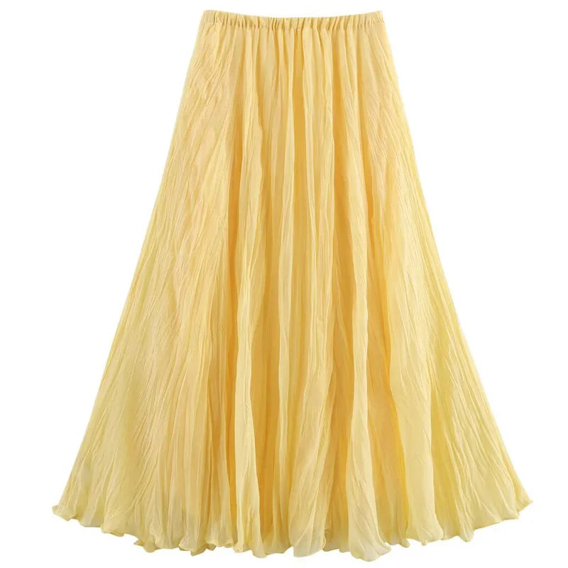 Women's Skirt Yellow Pleated Skirt Summer.