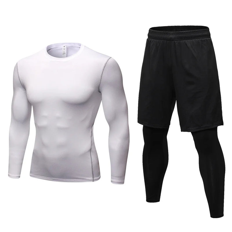 Men Compression Sport Suit Man Long Sleeve Gym Running Set Fitness.