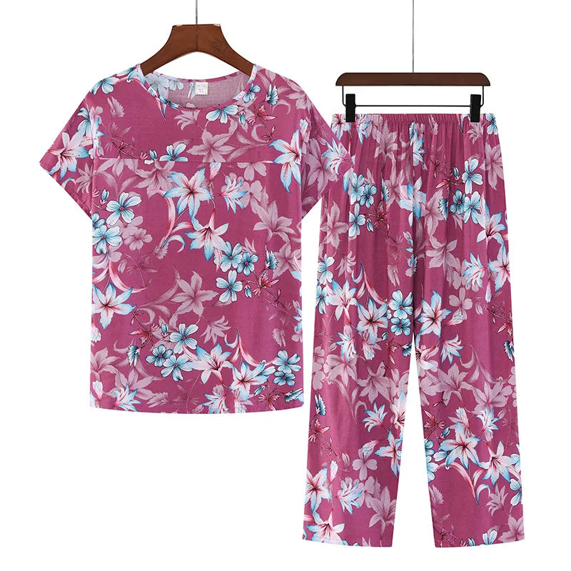 Cotton Pajamas Women's Thin Short Sleeve Set Plus Size.
