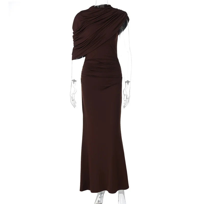 Mozision Irregular Ruched Sexy Maxi Dress For Women.