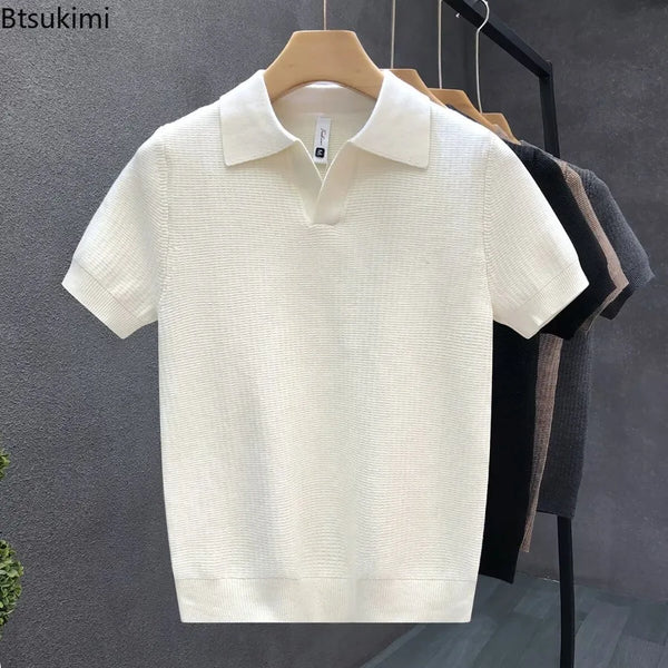 Men's Summer Polo Shirt Korean Style Slim Wrinkle Resistant Collar Solid Color.
