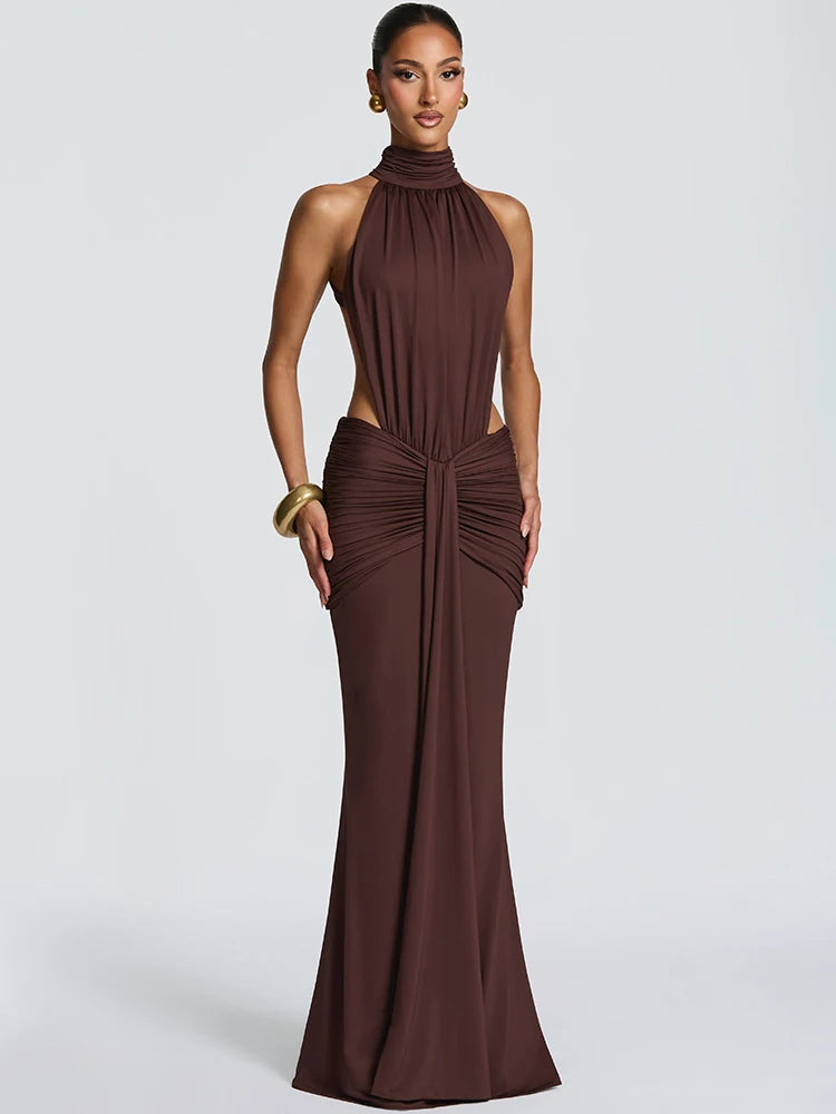Mozision Turtleneck Backless Sexy Maxi Dress Women.