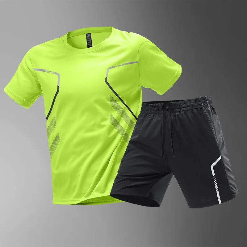 Men's Quick Drying Running Sets Breathable Hiking Fishing T-Shirt Short.