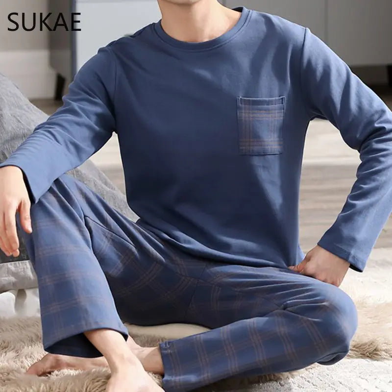 Sporty Pajama Set for Men Autumn Winter New Soft Cotton Pijama.