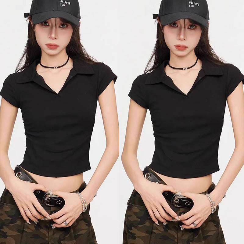 Cotton Summer Sexy Women's T Shirt Skinny Slim Basic Solid Crop.