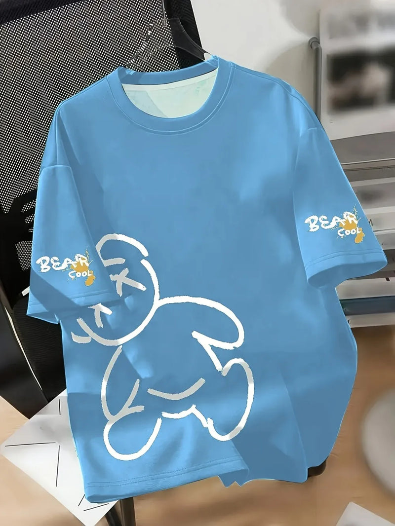 Hot selling summer men's personalized teddy bear print breathable.