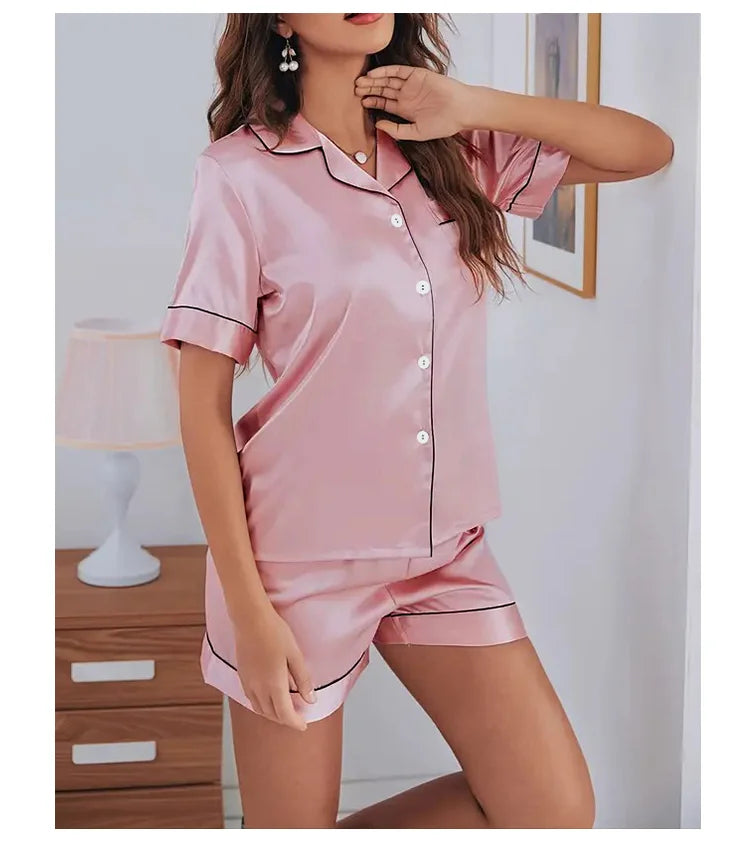 Women Two-piece Pj Sets Sleepwear Loungewear Button-Down Pajama.