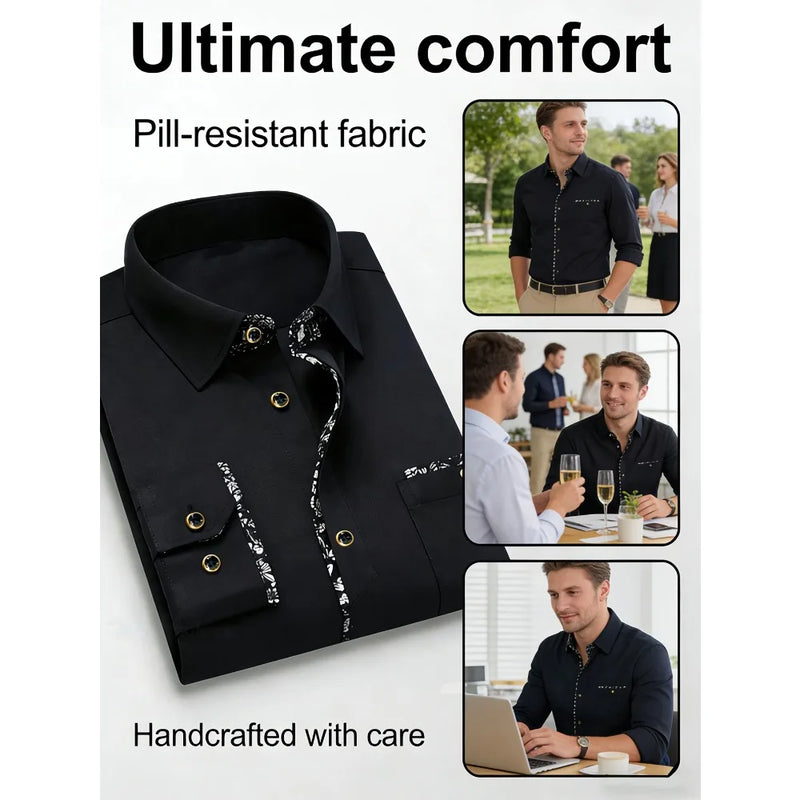 FGKKS Men Black Shirts Brand Fashion Smart Casual Business Long Sleeve.