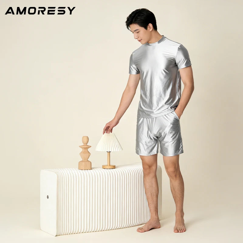 Men's spring and summer new pajamas two-piece.