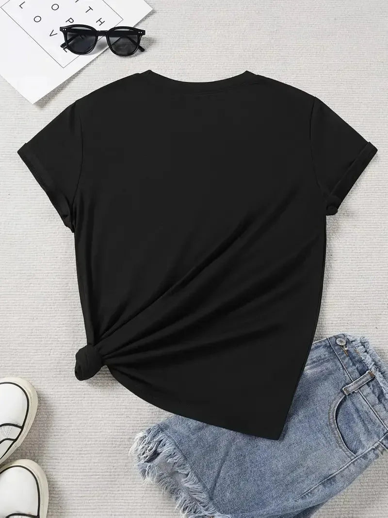Women's Casual Short Sleeve T-Shirt with Double-sided Pastel Flowers Print.
