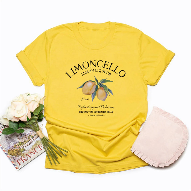 Limoncello T-Shirt Italy Lemons T-shirt Women Short Sleeve O-neck.