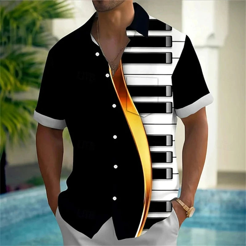 Summer Musical Instrument 3D Print Shirts Men Fashion Shirt Casual Vintage.