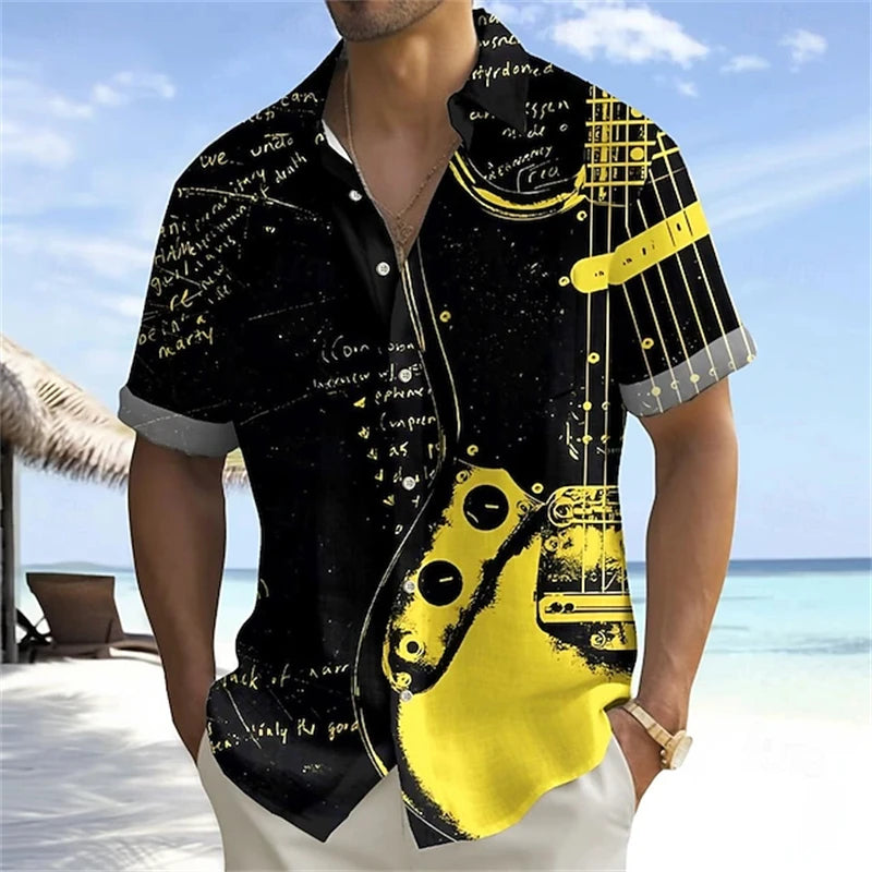 Summer Musical Instrument 3D Print Shirts Men Fashion Shirt Casual Vintage.