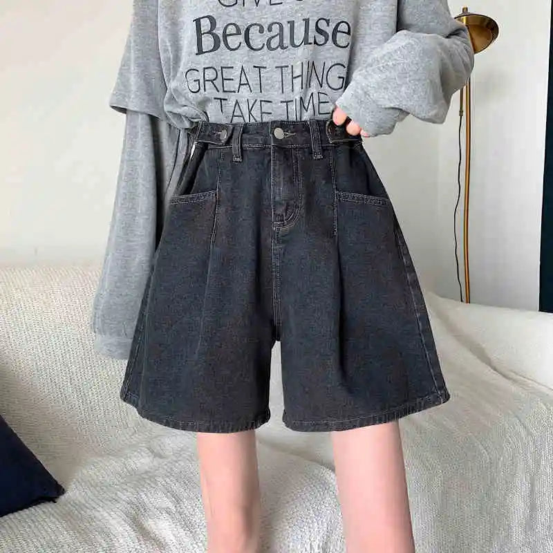 Ripped Denim Womens Shorts High Waist Wide Short Pants for Women.