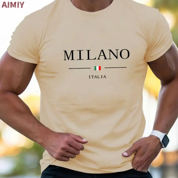 Man T-Shirt Casual Oversized Sports Loose Plus Milano Print Clothing Comfortable.