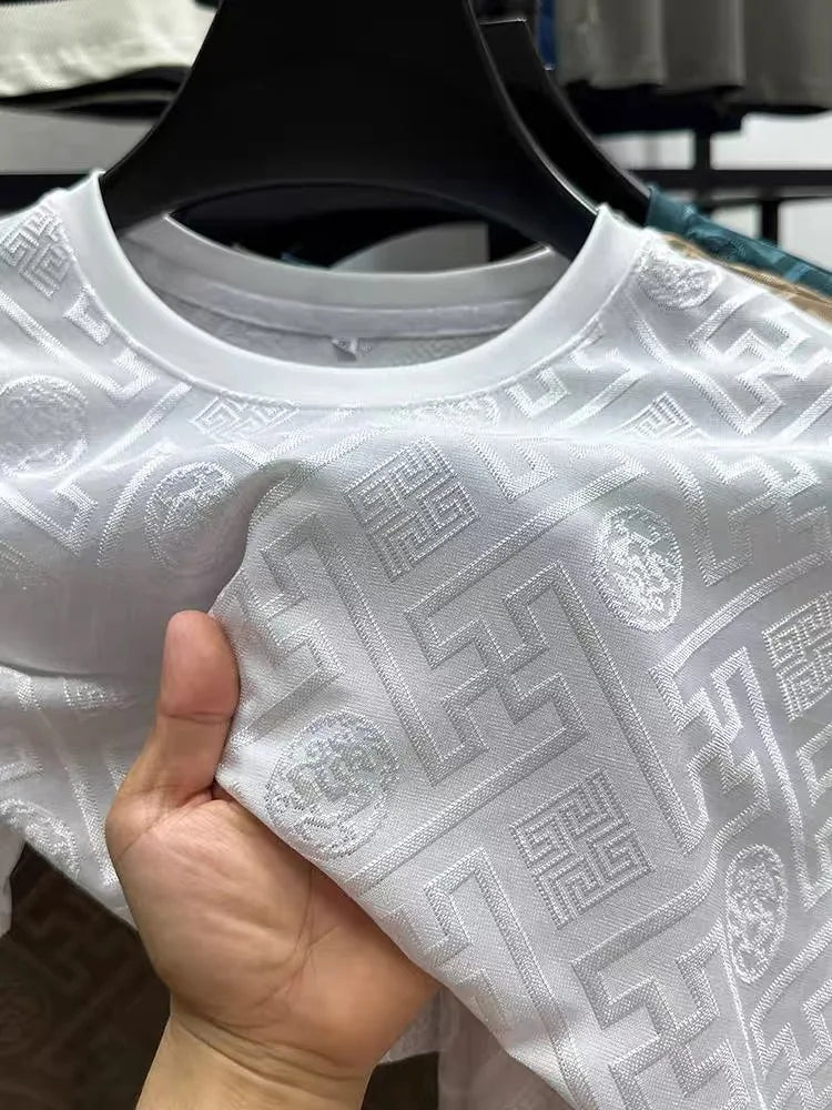 Men’s High end brand ice silk round neck short sleeve T-shirt summer.