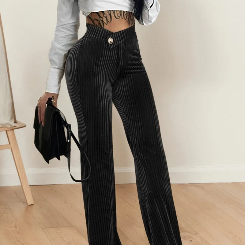 Streetwear Corduroy Straight Wide Leg Trousers Fashion Versatile Slim.
