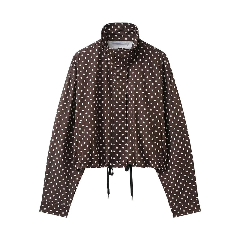 Polka Dot Shorts Sets For Women Trend Outfits Long Sleeve Zipper Turtleneck Jacket Coat Spring Woman Elegant 2 Piece.