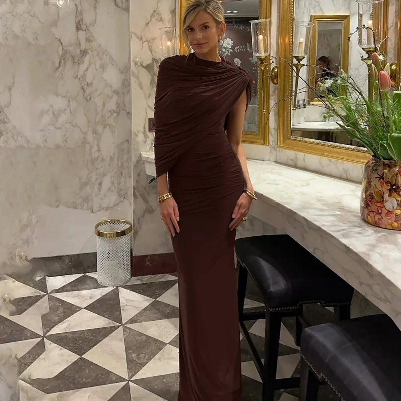 Mozision Irregular Ruched Sexy Maxi Dress For Women.