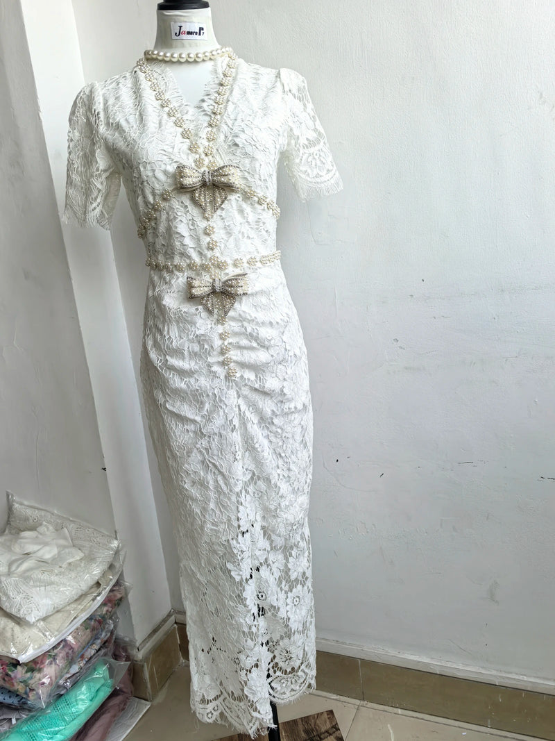 Women’s Luxury Crystal Bow Evening Formal Dress.