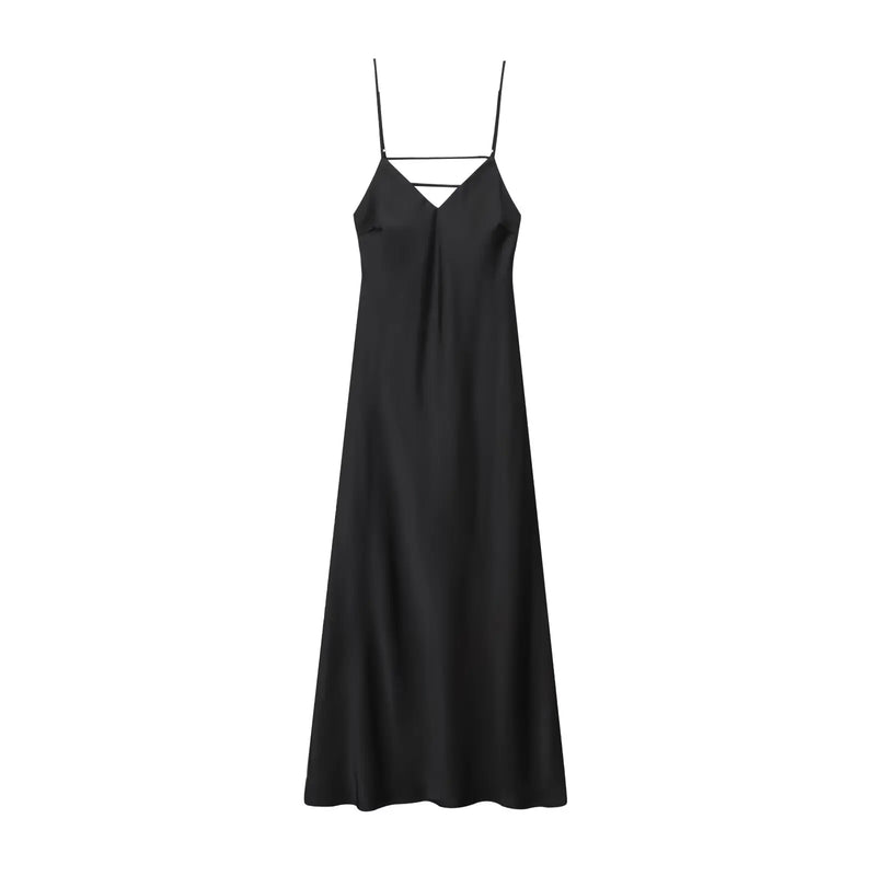 Sexy Chic Satin Women Party Dress V Neck Backless Long Eevning Club Dress.
