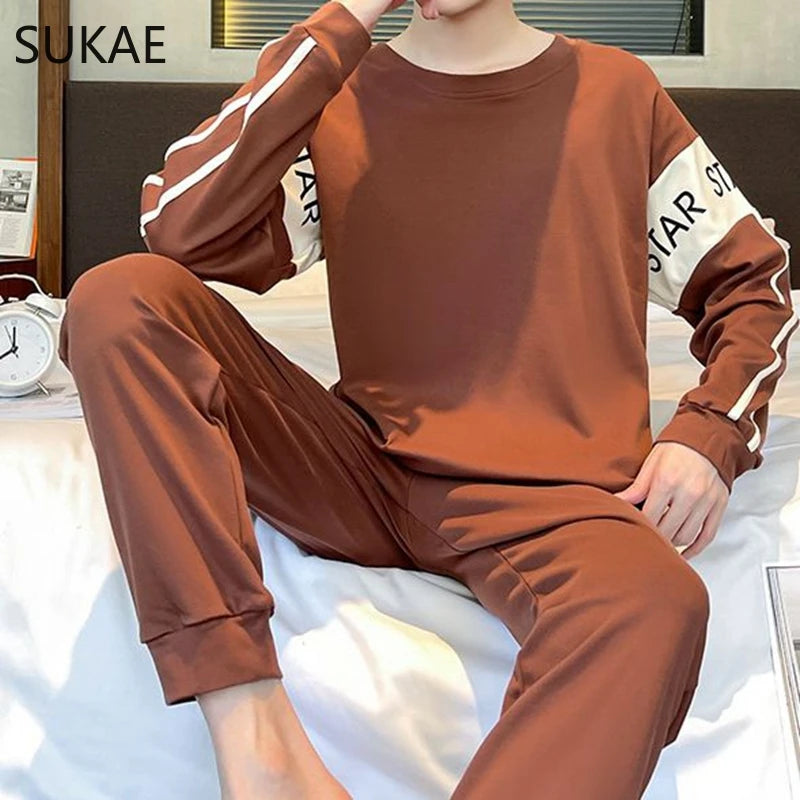 Sporty Pajama Set for Men Autumn Winter New Soft Cotton Pijama.