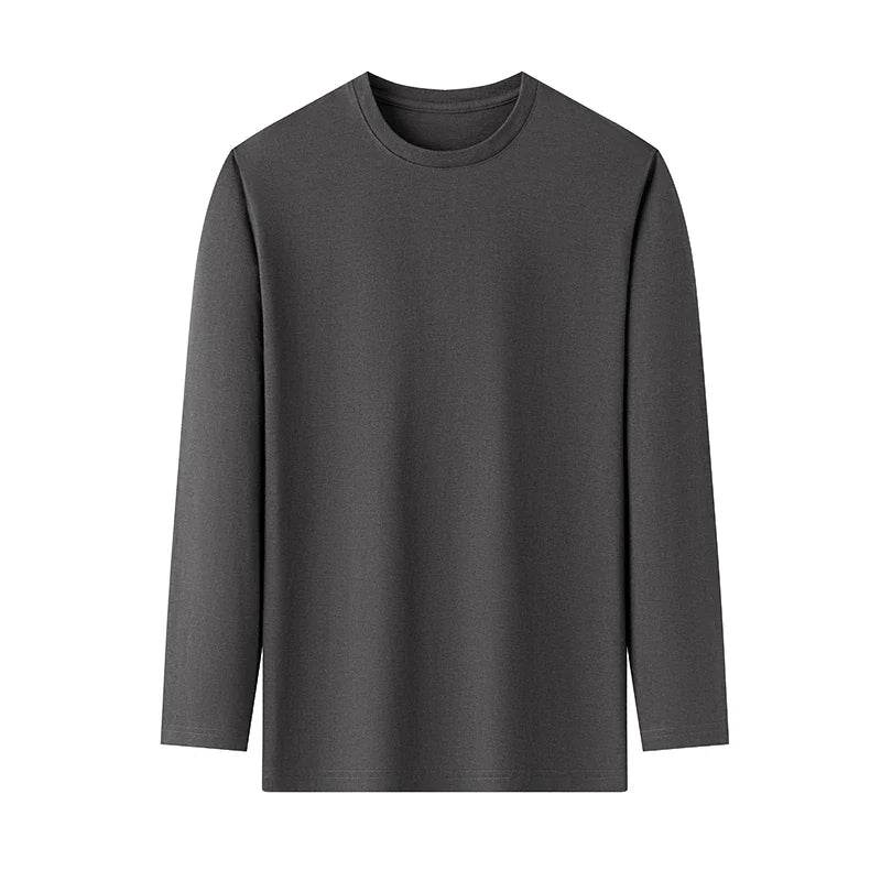 Men's Solid Color Round Neck Cotton Long Sleeved T-shirt.