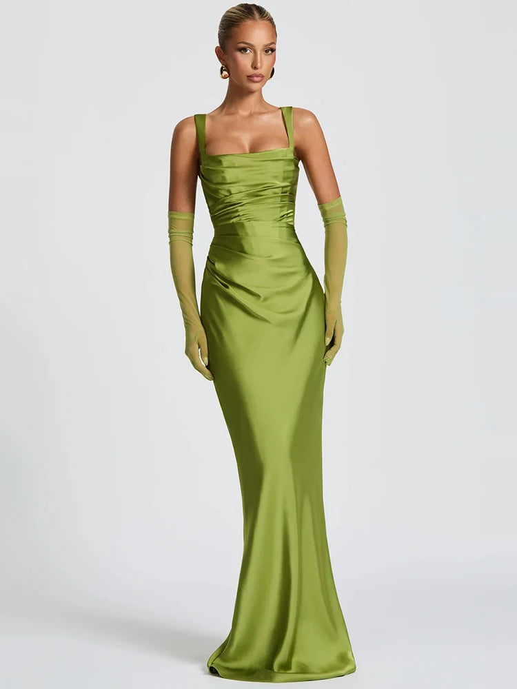 Mozision Satin Backless Sexy Maxi Dress Women Elegant.