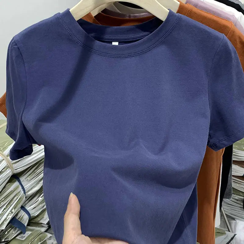 Cotton Black Short-sleeved T-shirt Women's Korean Version Loose.