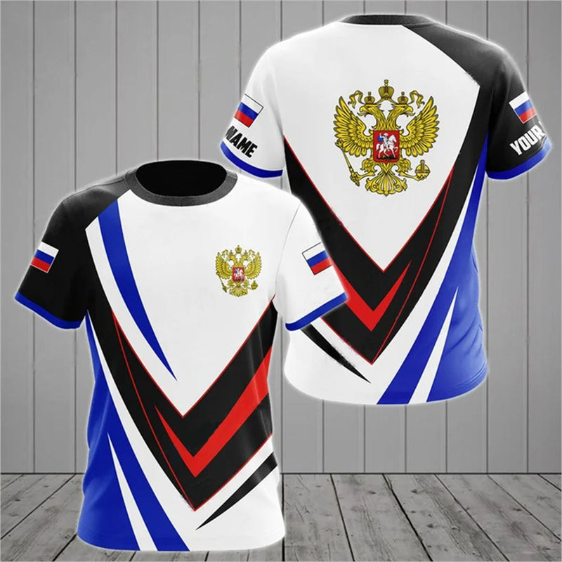 Men's T-shirts Casual Fashion Summer New Russian Flag Short Sleeved Tops.