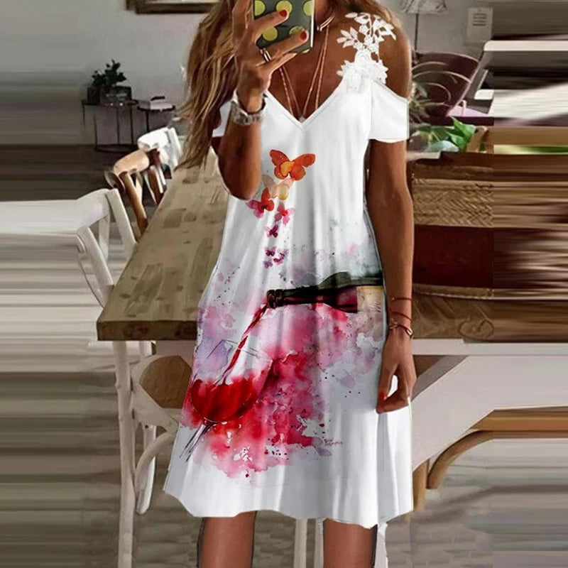 Women's Fashionable Lace V-neck Suspender Dress.