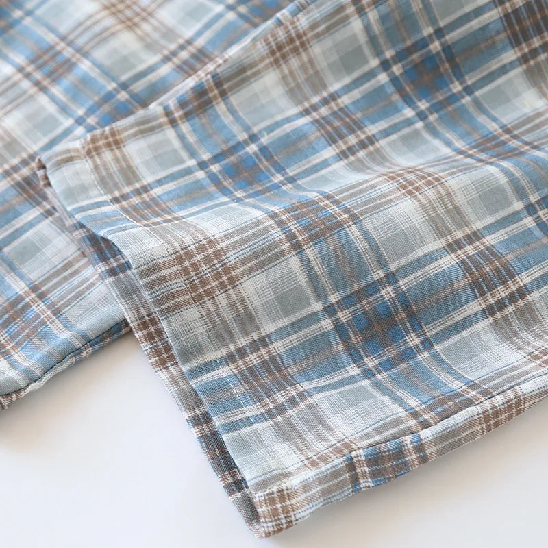 Men's Pajama Set Spring/Summer Checkered Simple Long sleeved Two Piece.
