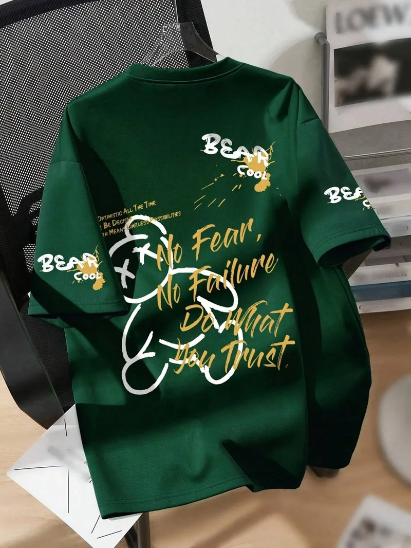 Hot selling summer men's personalized teddy bear print breathable.