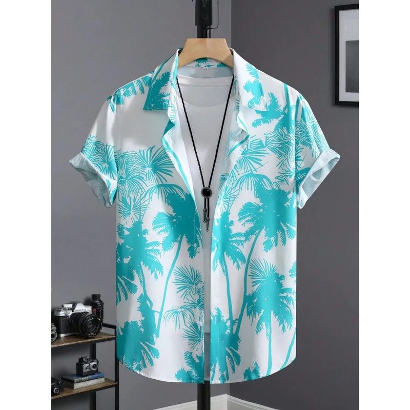 Hawaiian Shirt Man Print Casual Thin Beach Slim Fashion Shirt.