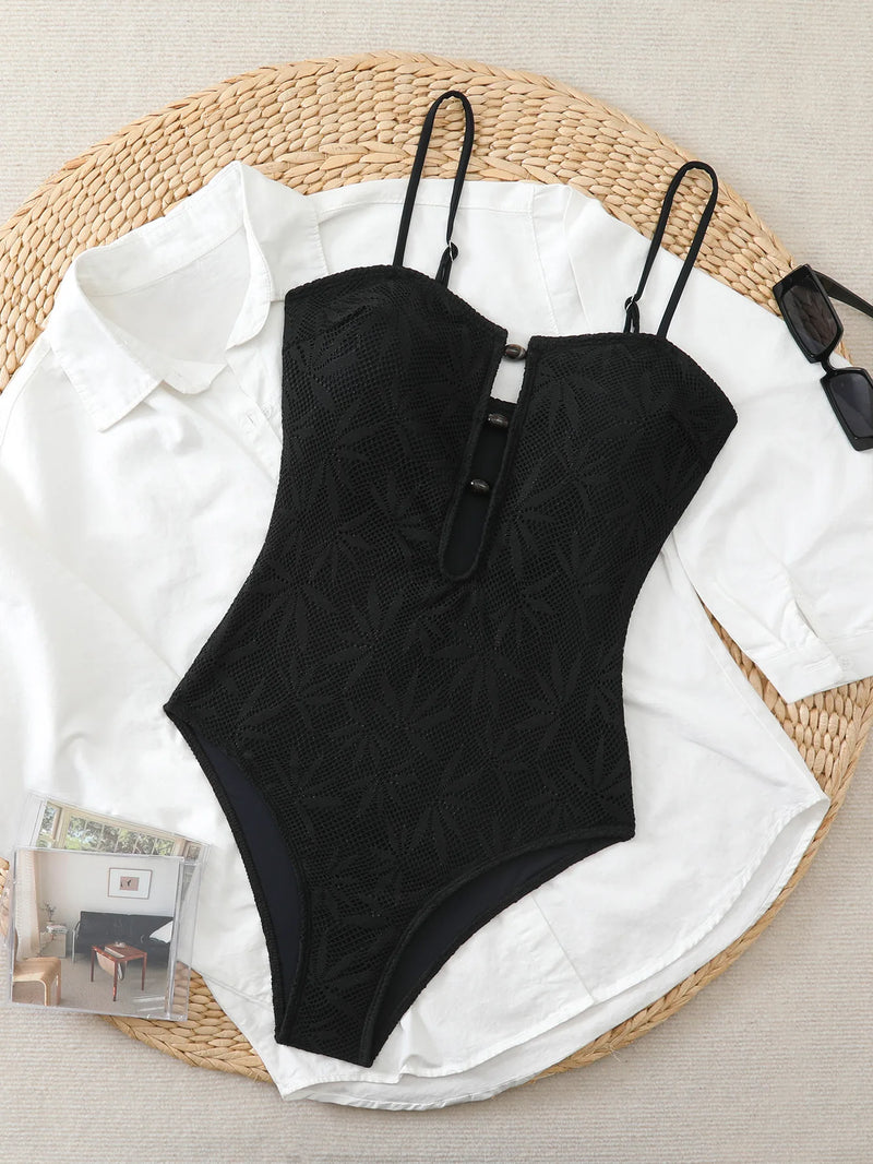 Summer Boho One Piece Swimsuit Women Strappy Backless Monokini Vacation.