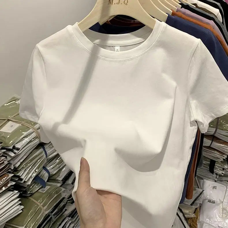 Cotton Black Short-sleeved T-shirt Women's Korean Version Loose.