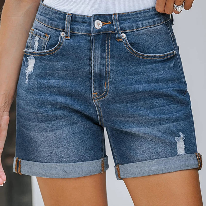 Women Jean Shorts Summer New Straight Slimming Denim Shorts.