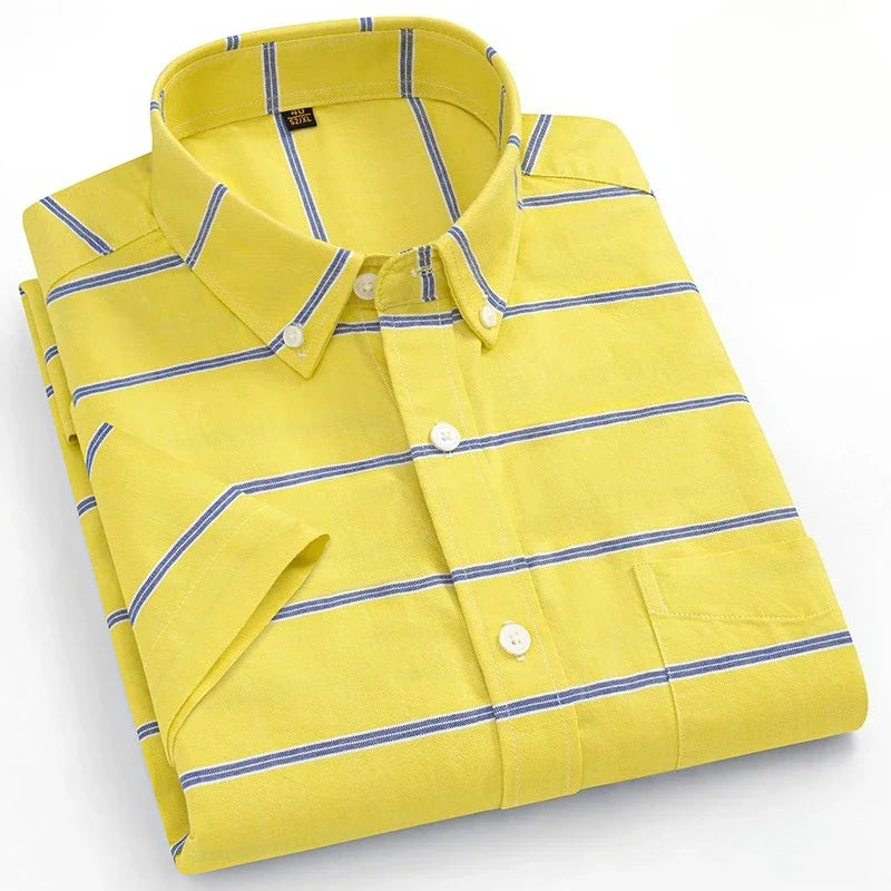 fashion summer cotton oxford plaid short sleeve shirt for man designer office.