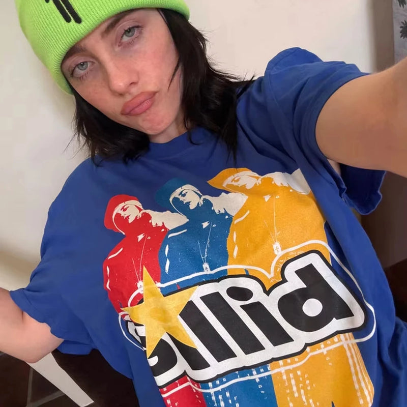 Singer Billie Eilish Same Style 100_cotton Men's Shirt Summer Oversized Women's.